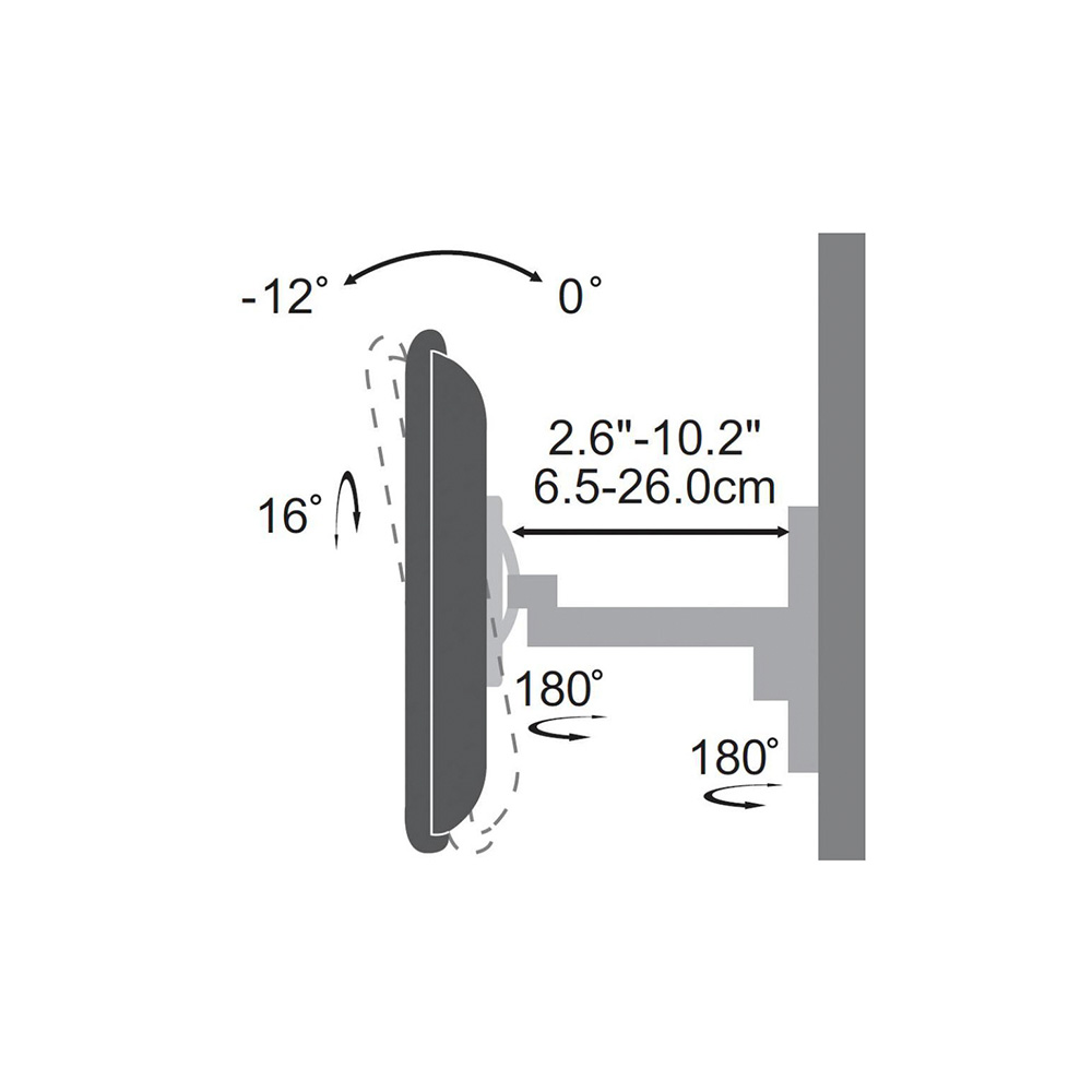 Sbox LCD2901 swivel bracket distance to wall