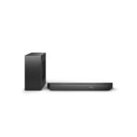 Philips TAB7807 a black sound bar sitting next to a black subwoofer